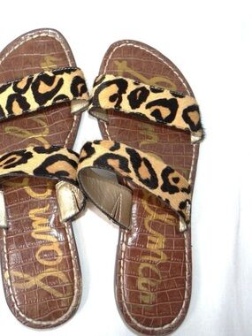 Sam Edelman Gala Leopard Calf Hair Sandals Womens 9M Brown Croc Leather Insole